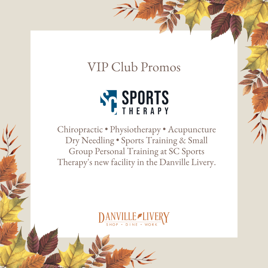 An advertisement for sports therapy with autumn leaves around it