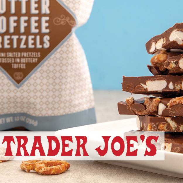 Trader joe 's butter coffee pretzels are stacked on a white plate