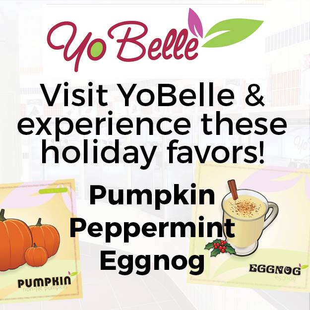 An advertisement for yo belle pumpkin peppermint eggnog