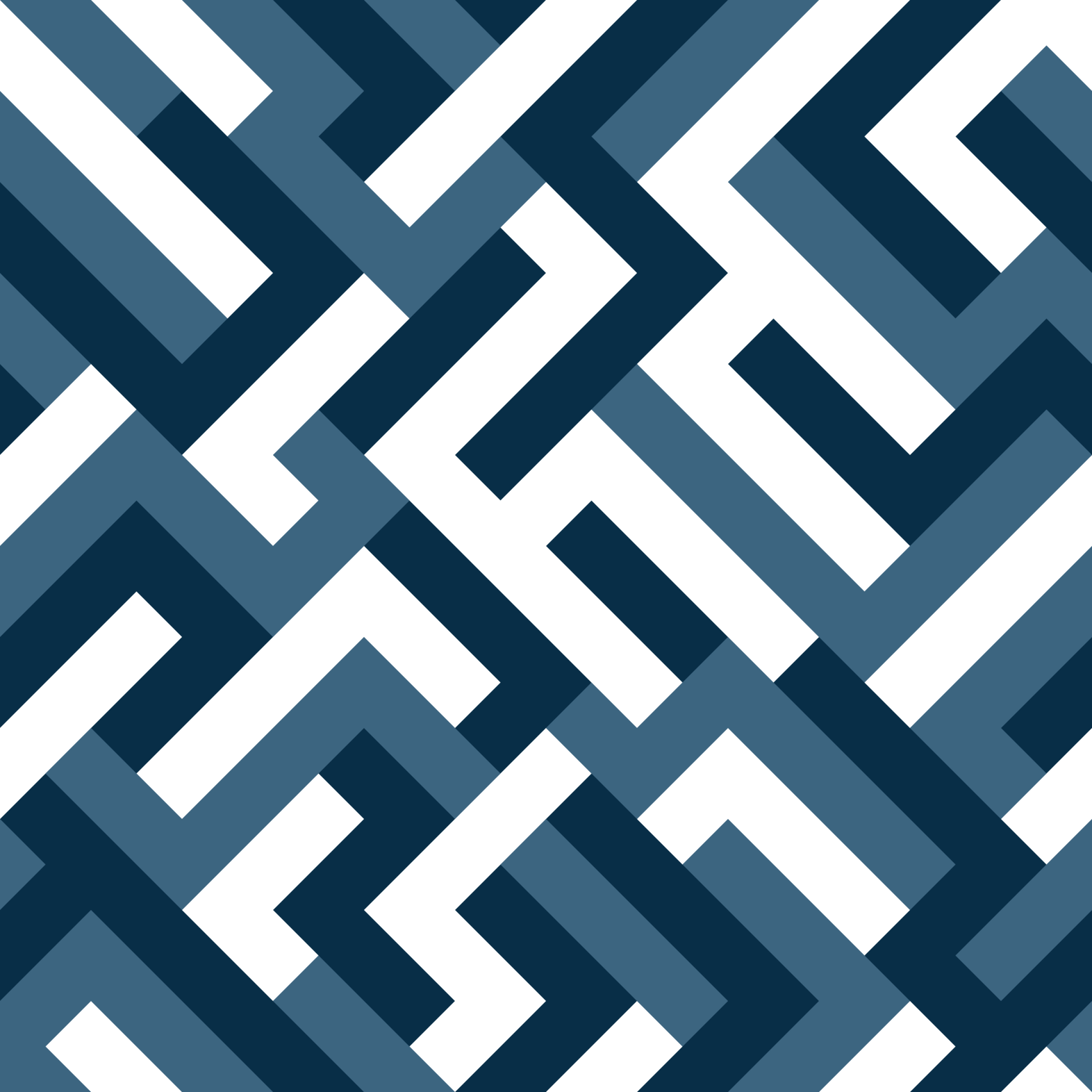 A blue and white geometric pattern that looks like a maze