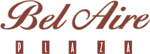 A logo for bel aire plaza is shown on a white background.