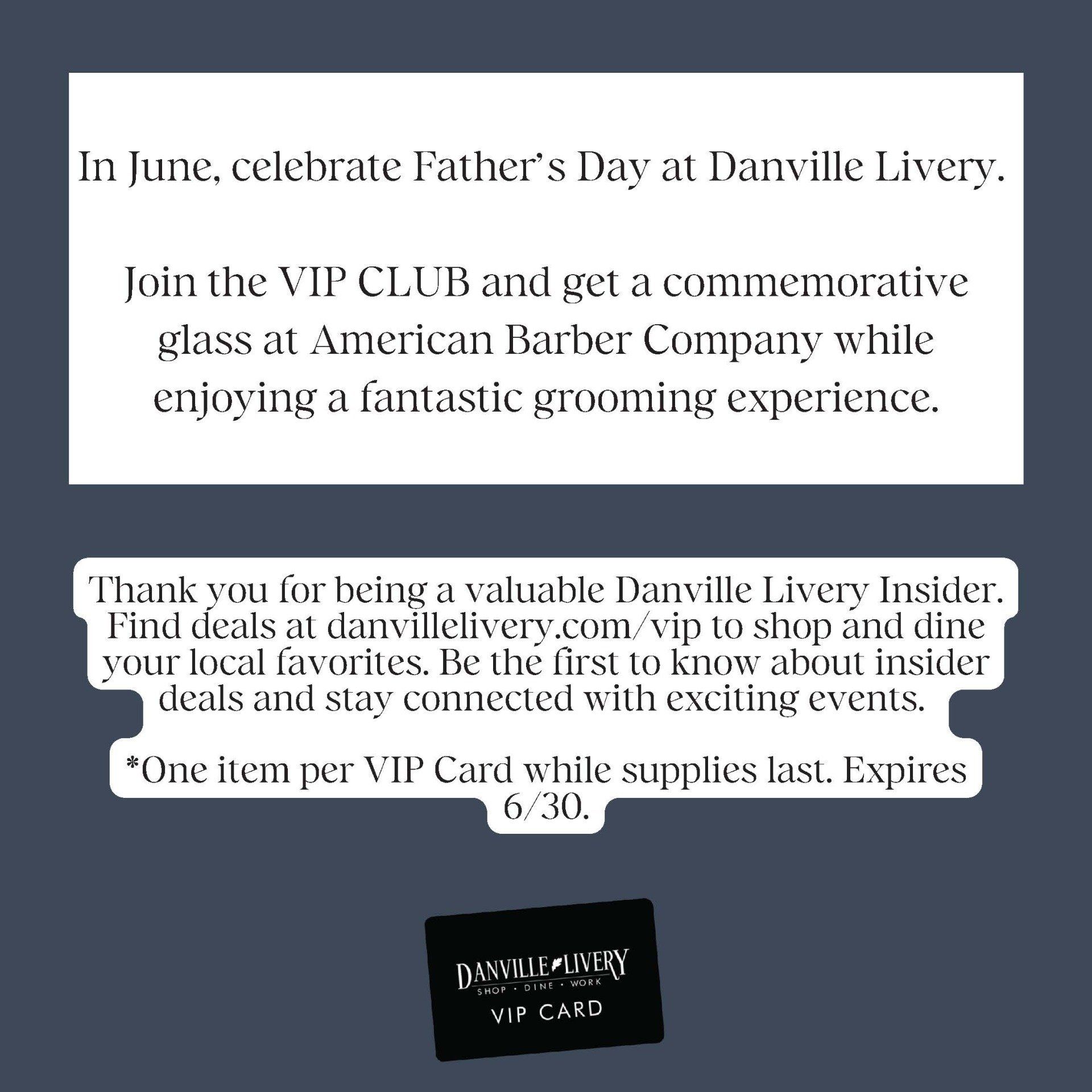 A card that says in june celebrate father 's day at danville livery