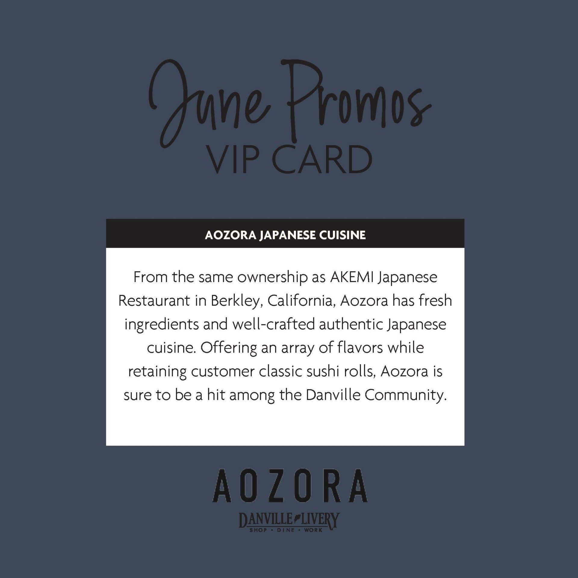 A june promos vip card from aozora japanese cuisine