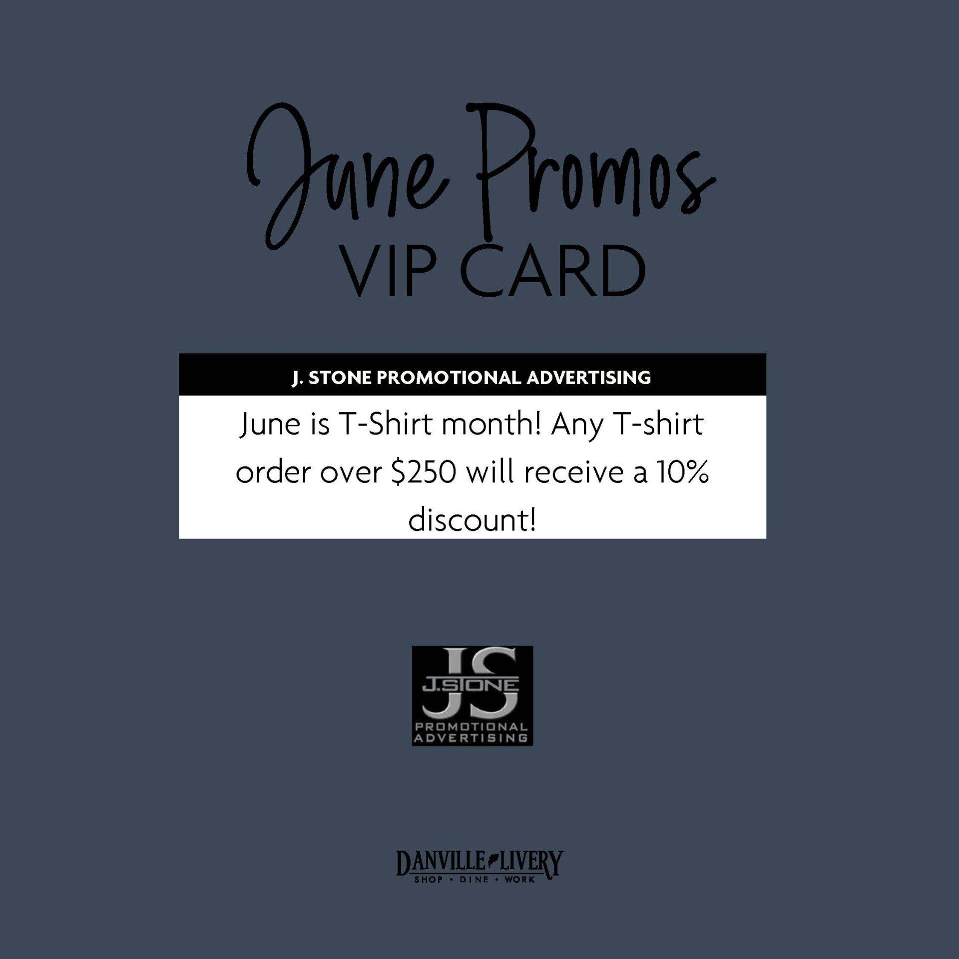 A june promos vip card that says june is t-shirt month
