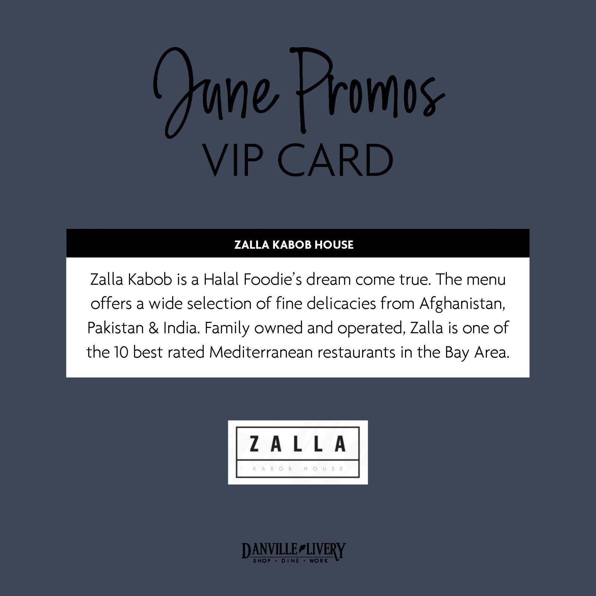 A june promos vip card for zalla kabob house