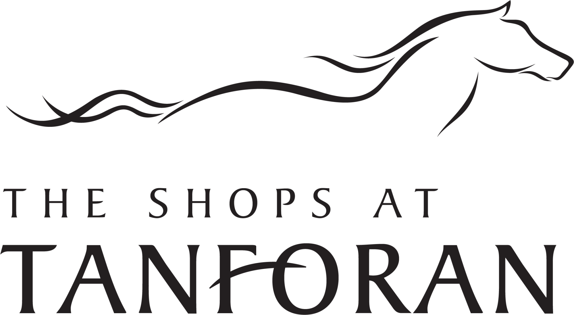 A black and white logo for the shops at tanforan