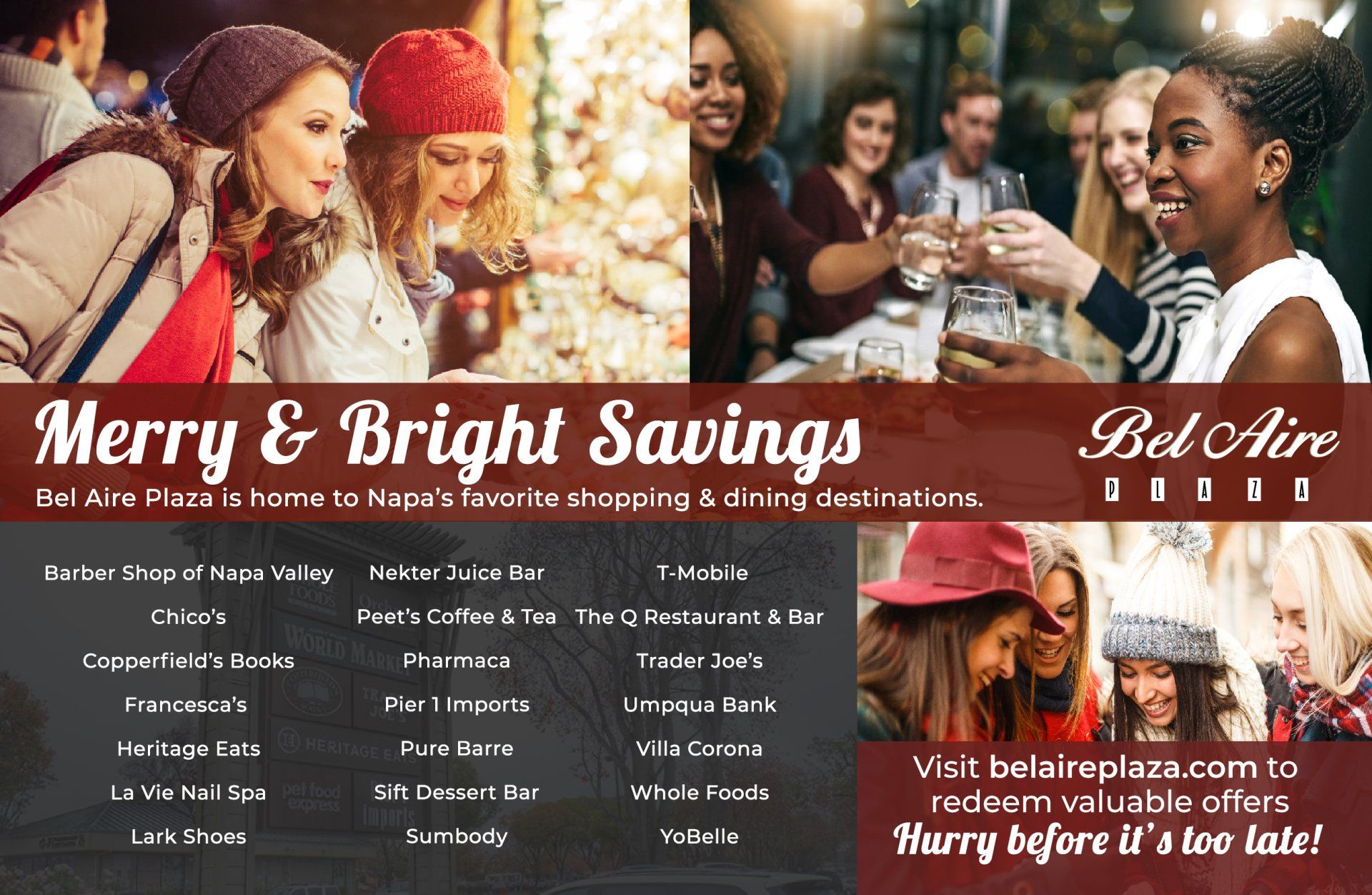 A poster for merry and bright savings at bel aire