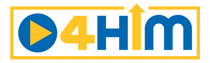 A blue and yellow logo for a company called 4him.
