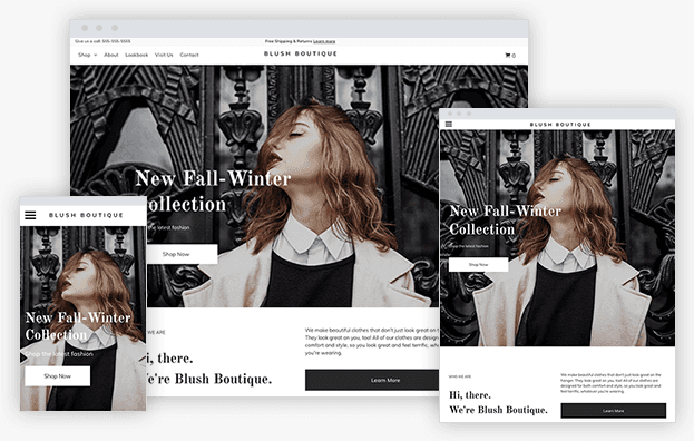 A woman is standing in front of a black curtain on a website.