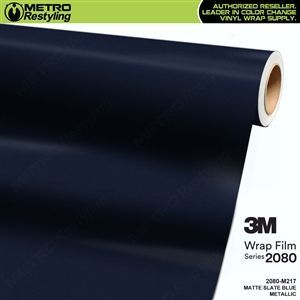 Roll of matte blue metallic 3M wrap film.