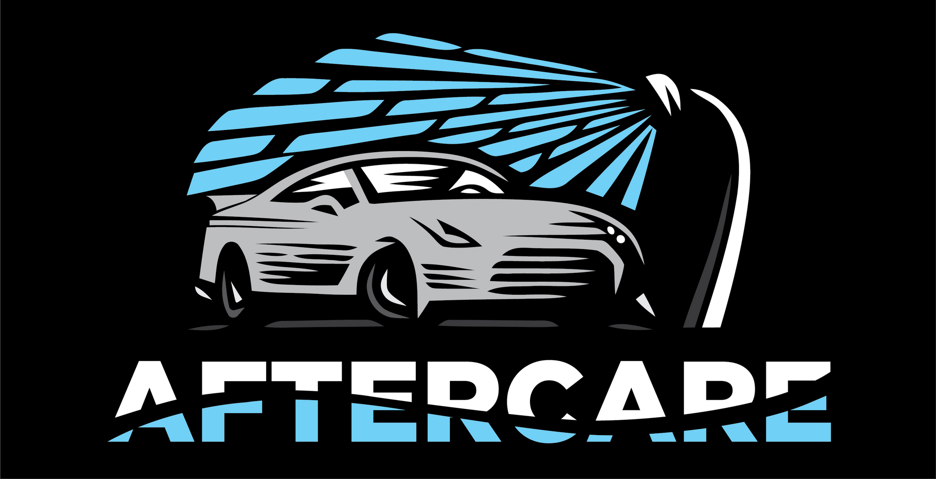 Silver car with blue spray detail and the word
