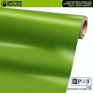 Roll of matte lime green vinyl wrap with branding.