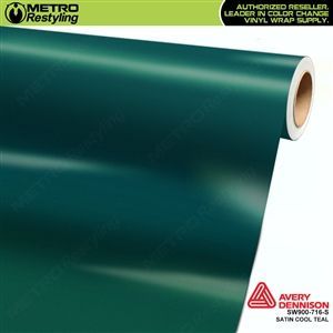 Roll of satin cool teal vinyl wrap, featuring logos and text.