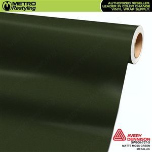 Roll of matte moss green metallic vinyl wrap from Avery Dennison.