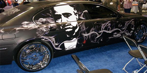 A black car with an image of Marlon Brando from