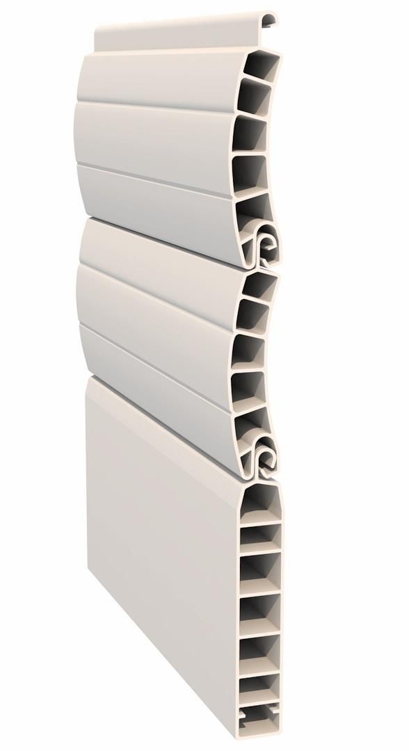 un primo piano di un otturatore in plastica bianca su sfondo bianco.