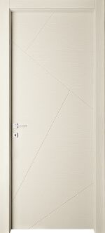 una porta bianca con un disegno geometrico.