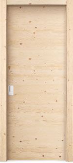 una porta di legno con una maniglia bianca su sfondo bianco.