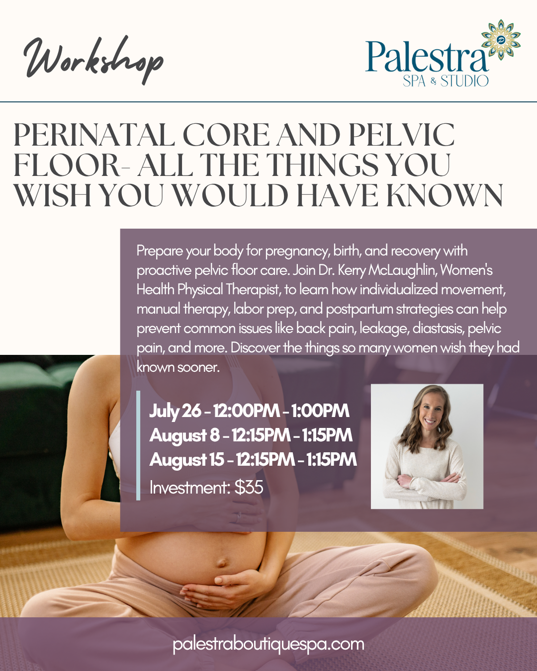 Palestra workshop flyer: 'Biomagnetic Pair Therapy + Sound Healing: Heart Opening & Stress Relief Experience