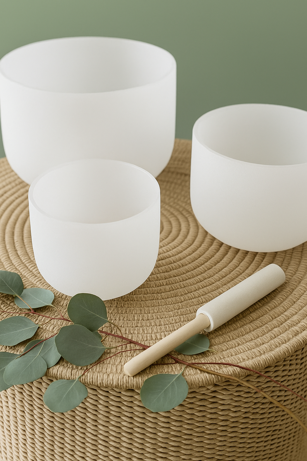 Crystal singing bowls and gong for sound bath healing at Palestra Spa in Charlotte SouthPark