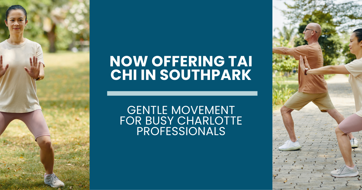 Adults practicing Tai Chi in a wellness studio in SouthPark Charlotte.