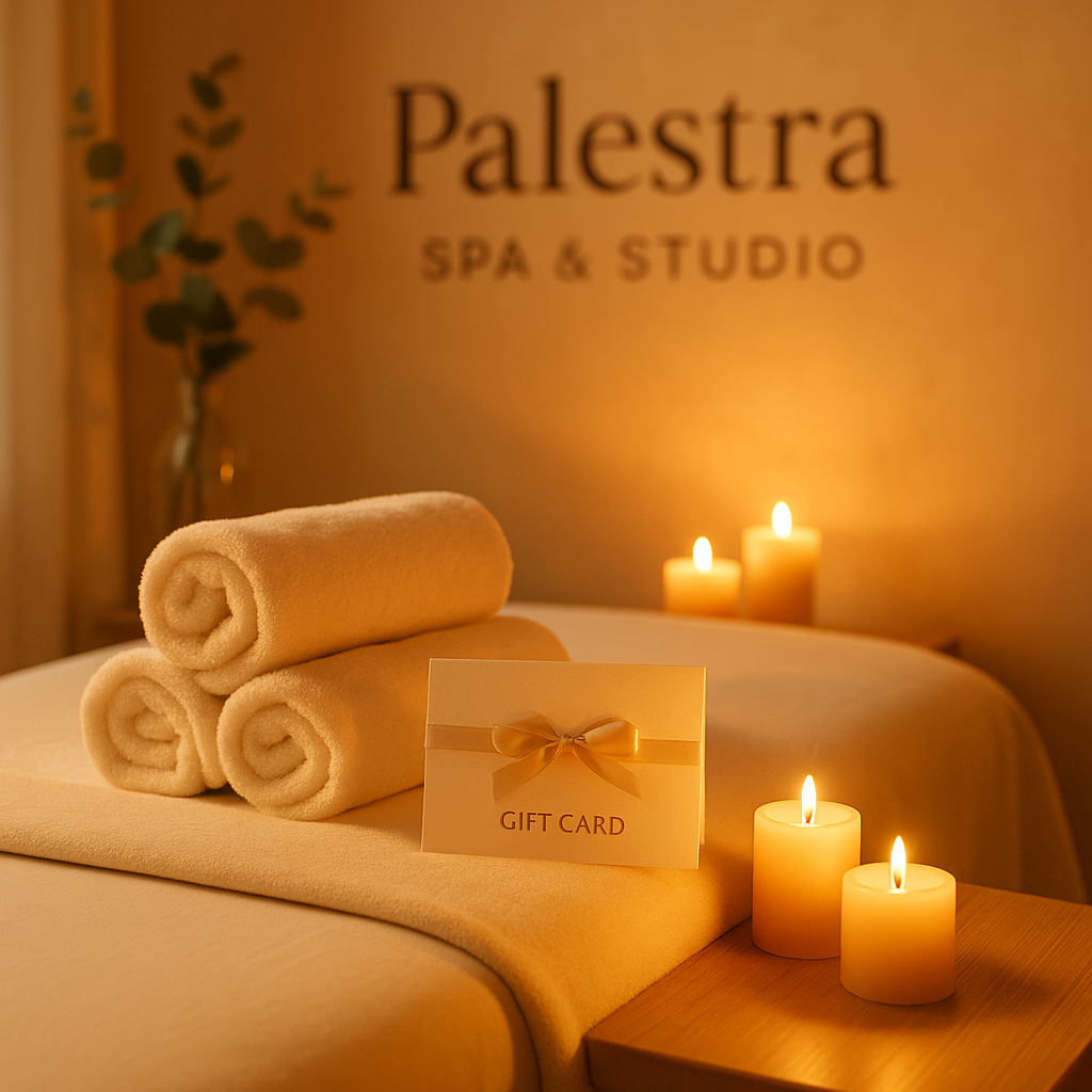 Spa gift card Charlotte - Palestra Spa & Studio gift certificate with massage towels and candles