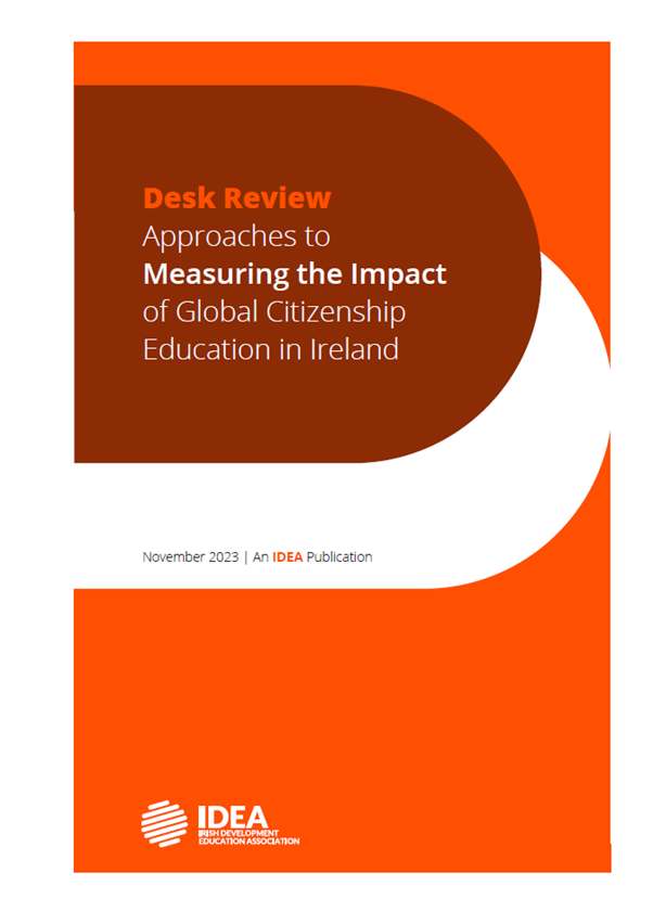 a blue and green poster that says development education policy practice and for the formal sector in ireland