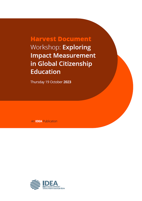 a blue and green poster that says development education policy practice and for the formal sector in ireland