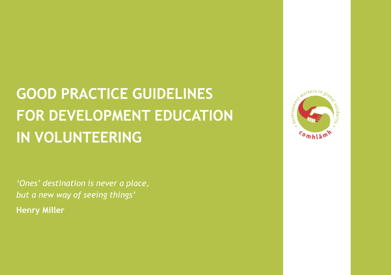 a green poster that says good practice guidelines for development education in volunteering