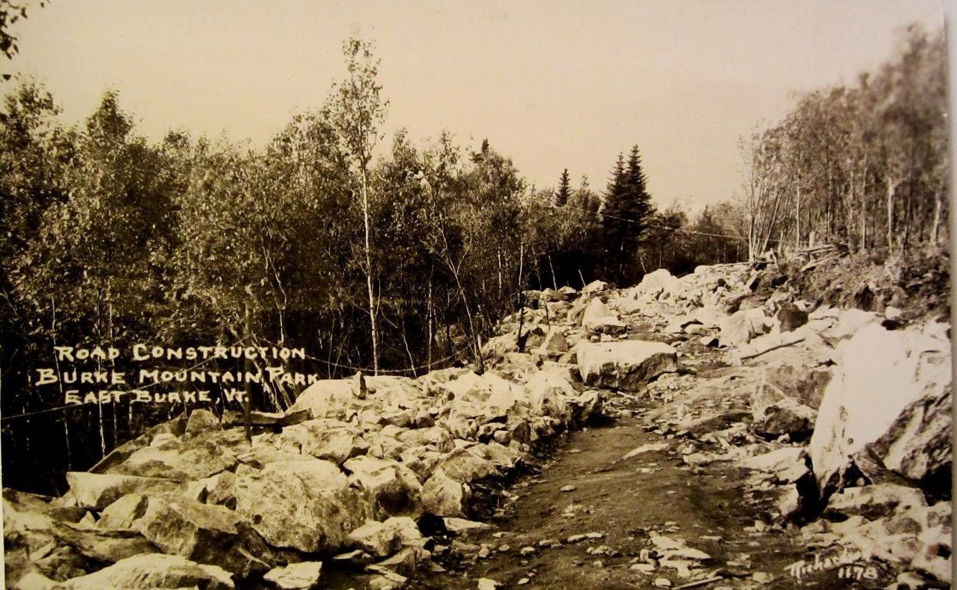 Historic photo of road construction at Burke Mountain Park in East Burke, Vermont