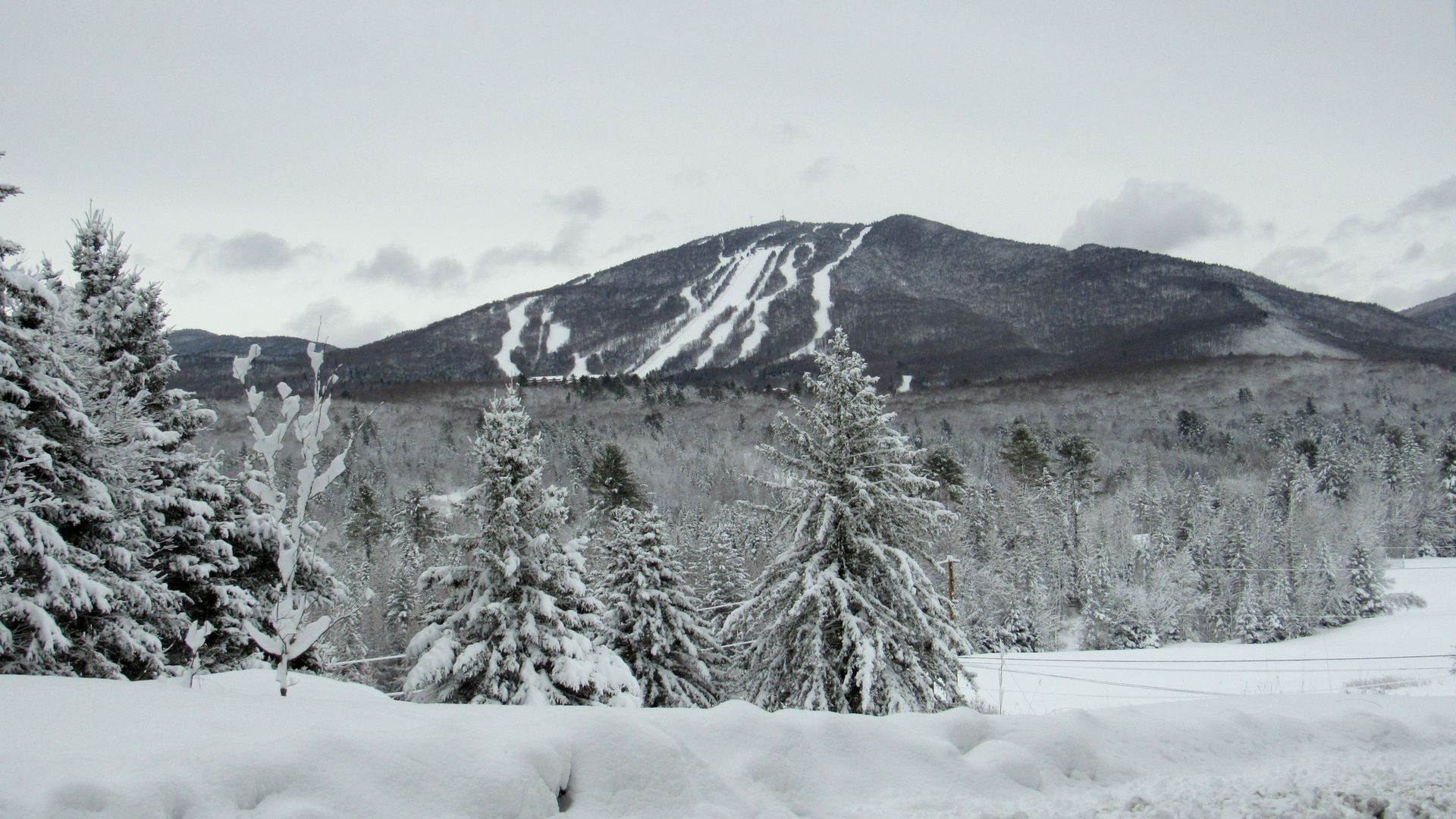 Snow-covered Burke Mountain in Burke, Vermont