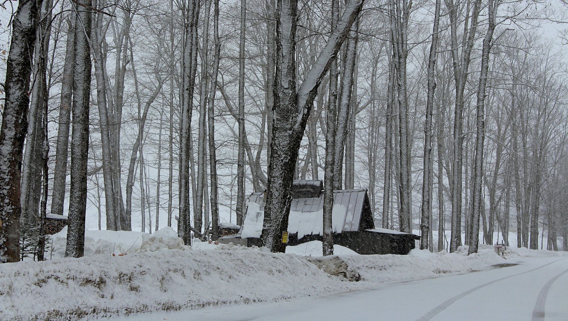 A sugarhouse in winter in Burke, Vermont