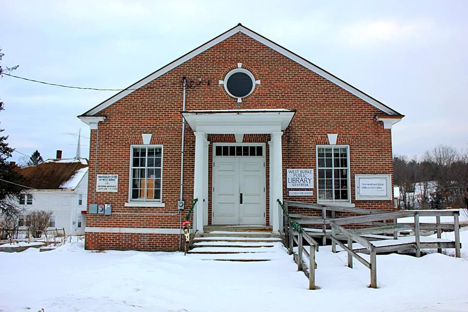 West Burke Public Library in West Burke, Vermont during winter