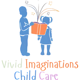 A logo for vivid imaginations child care