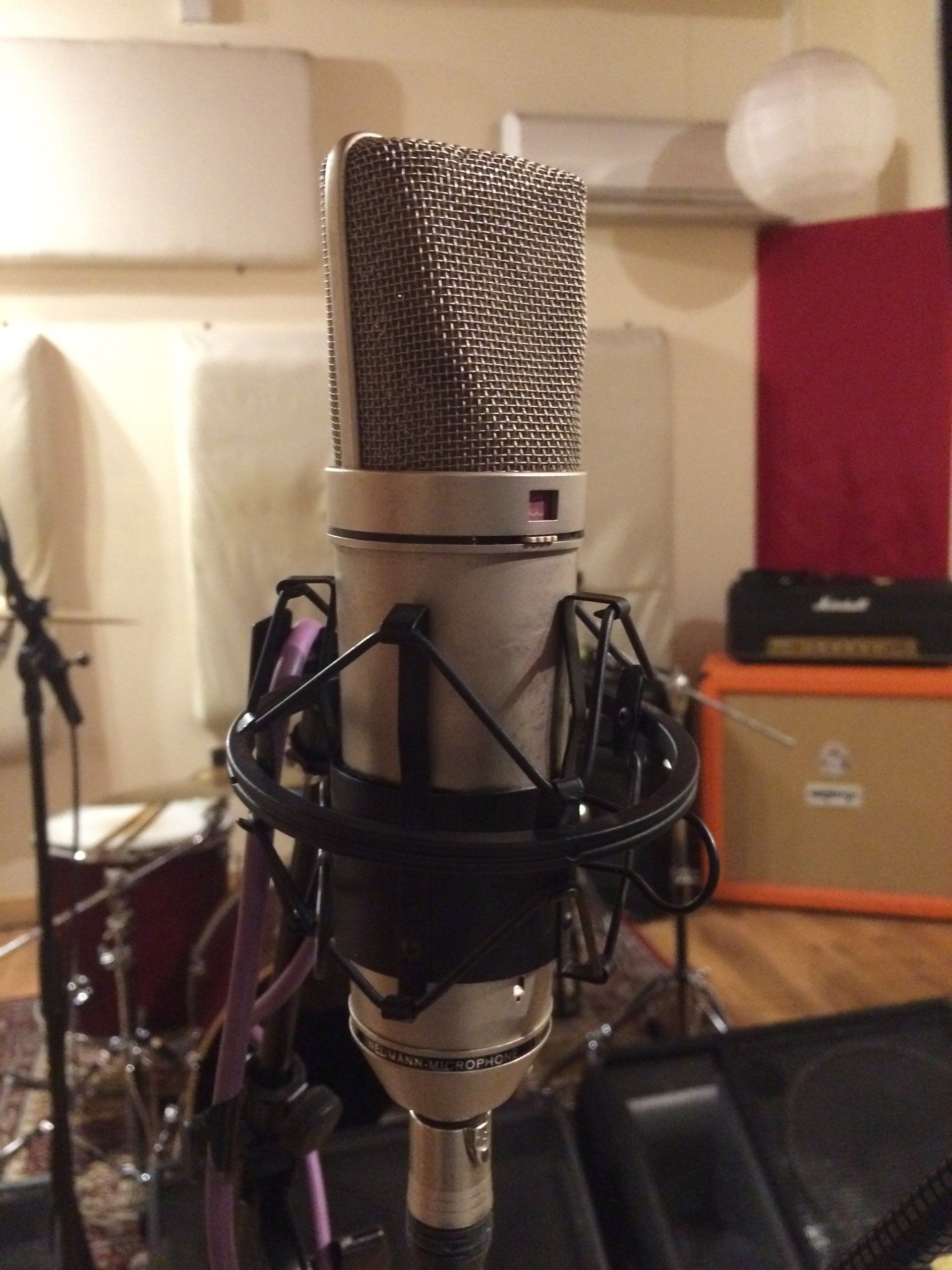 Vintage 1970s Neumann U87 P48 large diaphragm condensor mic in the live room at New Cut