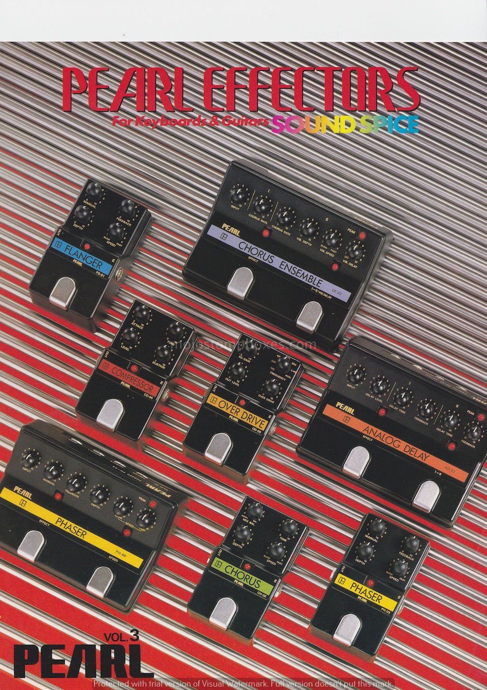 An advert for Pearl effectors for keyboards and guitarists