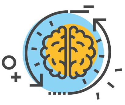 An icon of a brain in a circle with arrows pointing in opposite directions.