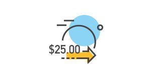 A price of $ 25.00 with an arrow pointing to the right.