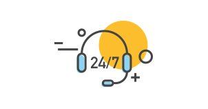 An icon of a headset with the number 24/7 on it.