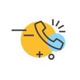 A phone icon with a yellow circle and a blue circle around it.