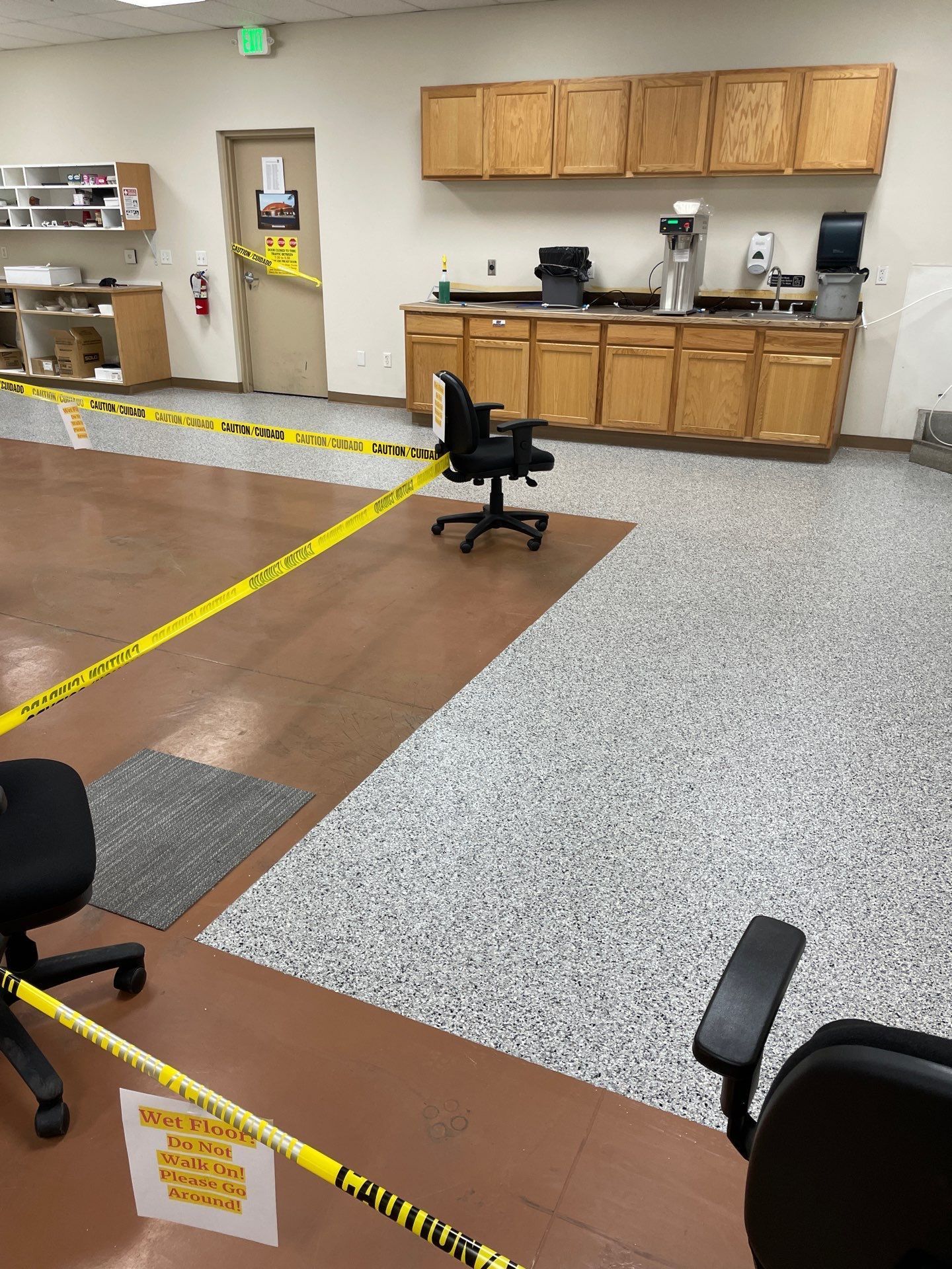 A room with a chair and a caution tape around it