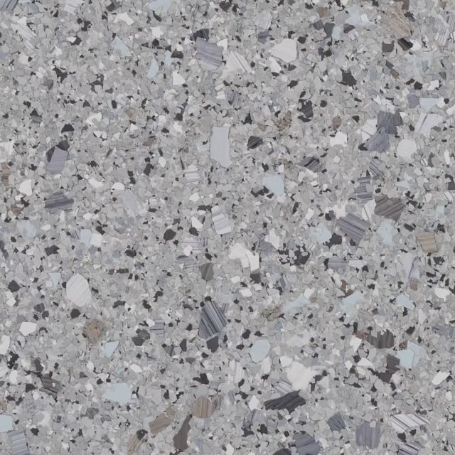 A close up of a gray and white terrazzo floor.