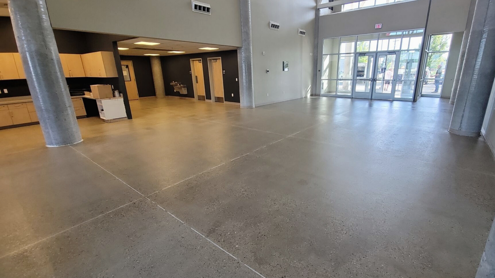 photo of the Caldwell, Idaho airport terminal showing a grind and seal concrete floor