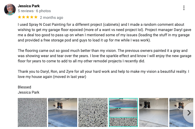 A woman is giving a review on a google review page.