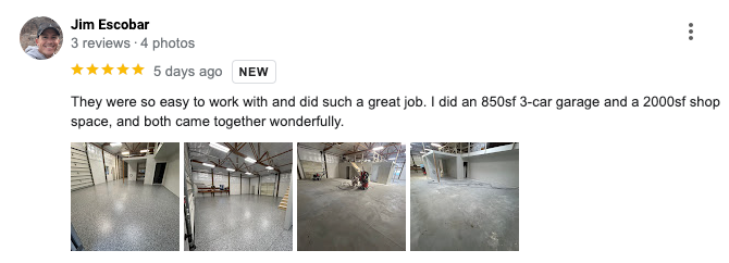 A google review of a car garage and a shop space.