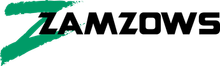 A black and green logo for zamzows on a white background