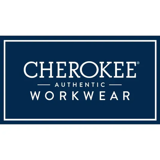 Cherokee Authentic Workwear logo on a dark blue background with white text and border.
