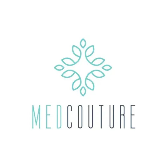Logo for Medcouture, featuring a turquoise floral design above the brand name in teal and gray.