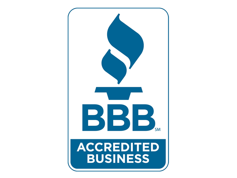 The bbb logo is an accredited business with a blue flame.