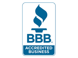 The bbb logo is an accredited business with a blue flame.